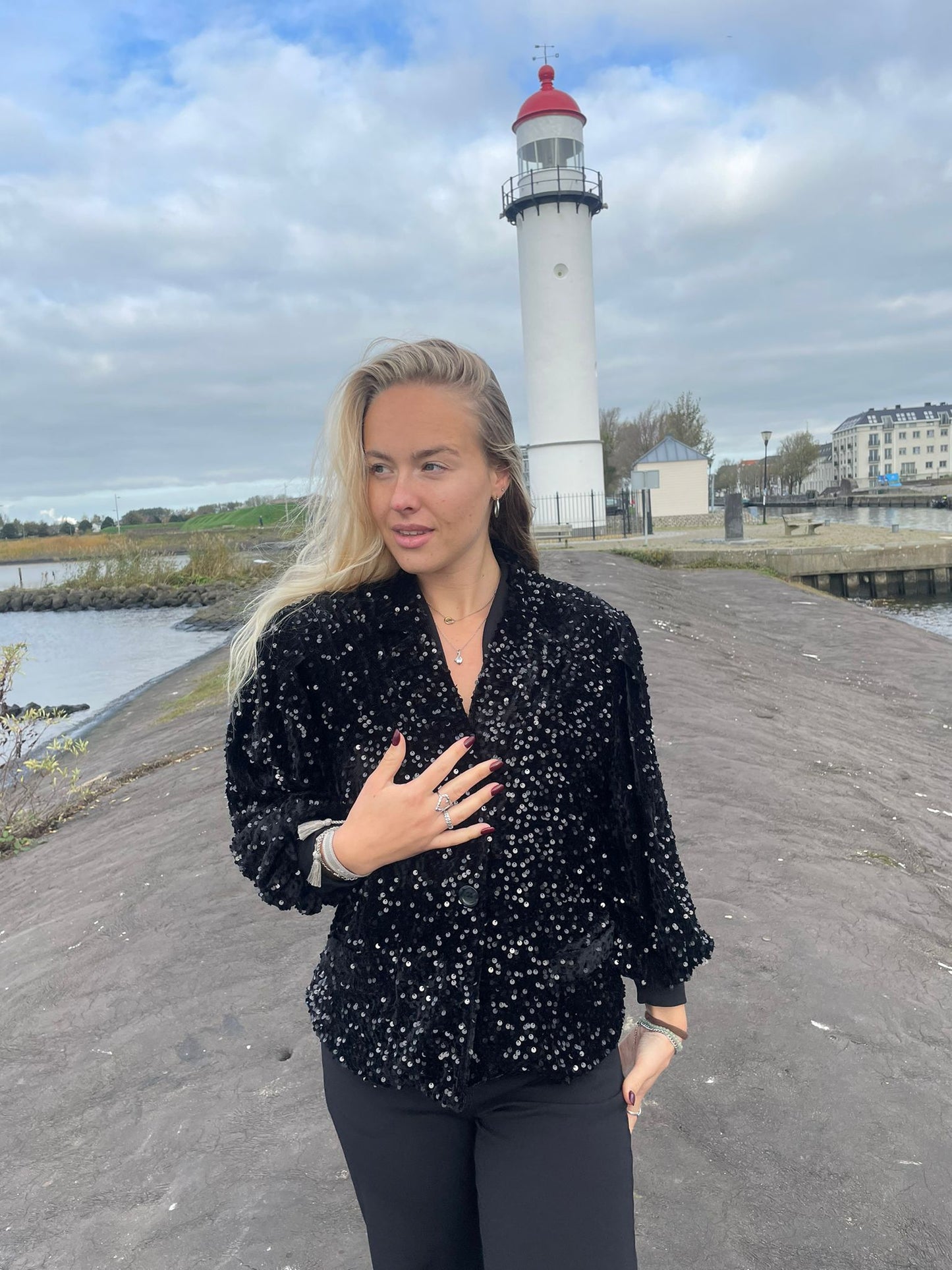 Luna – Luxe Paillette Blazer | Zwart