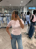 AA3176 Korte Mouwen Top Roze
