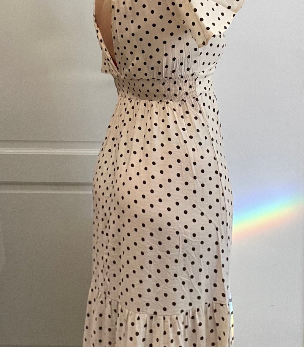CY5542A LANGE BEIGE/ BRUIN POLKA DOTS JURK
