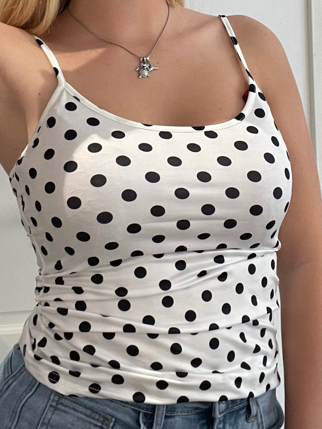 61976 ZWART/WIT POLKA DOTS TANKTOP