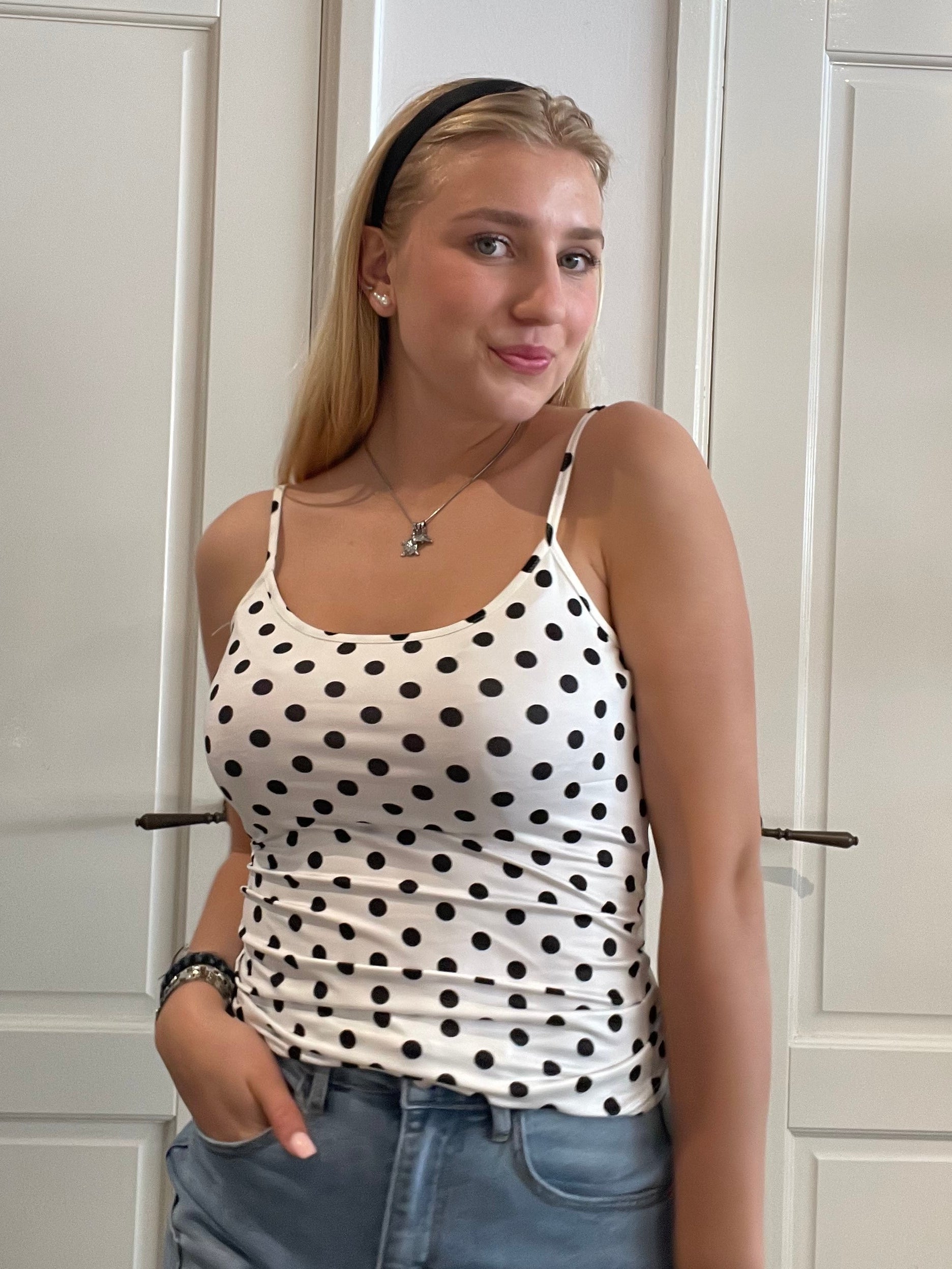 61976 ZWART/WIT POLKA DOTS TANKTOP