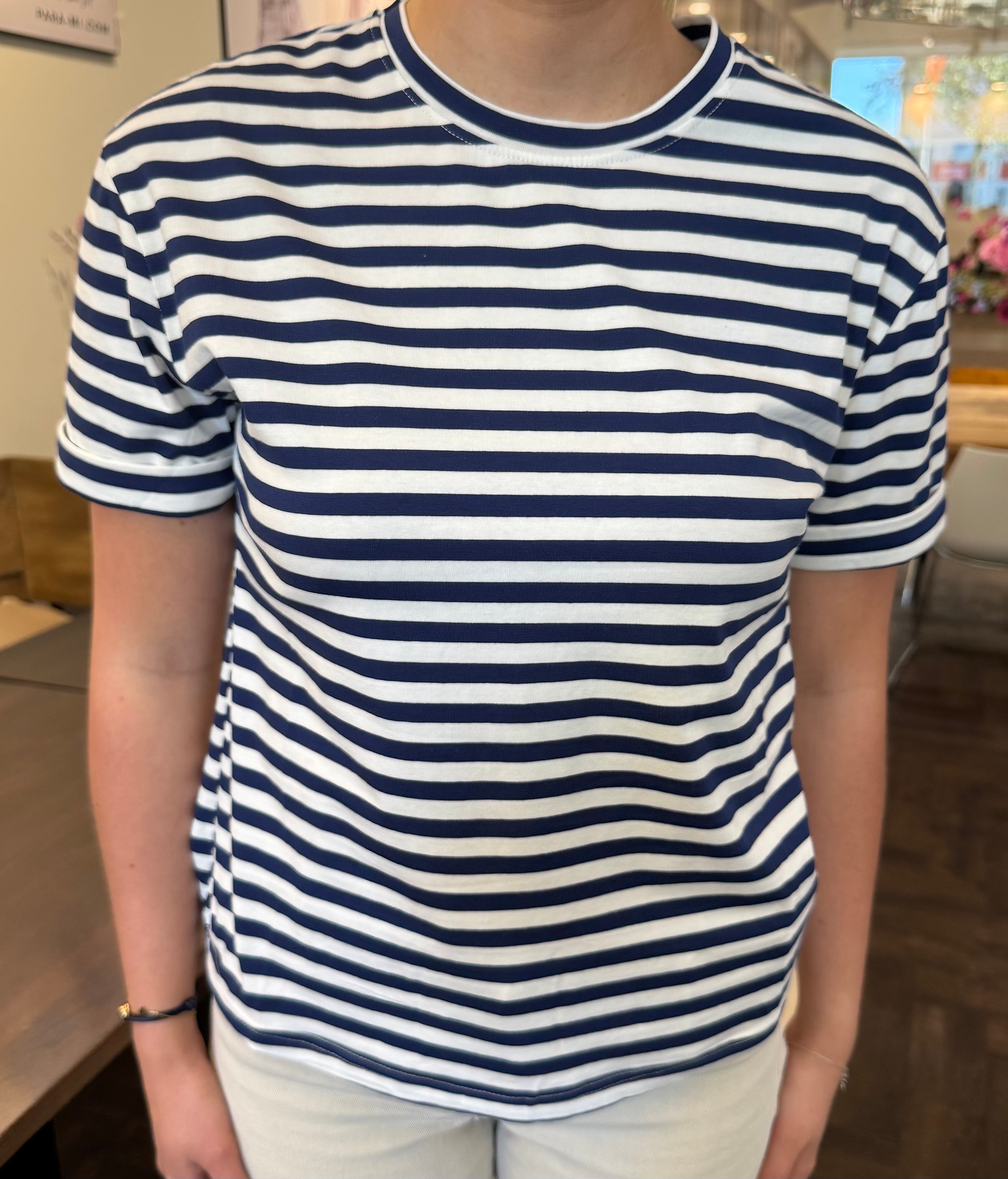 3262 BLAUW/WIT FITTED T-SHIRT